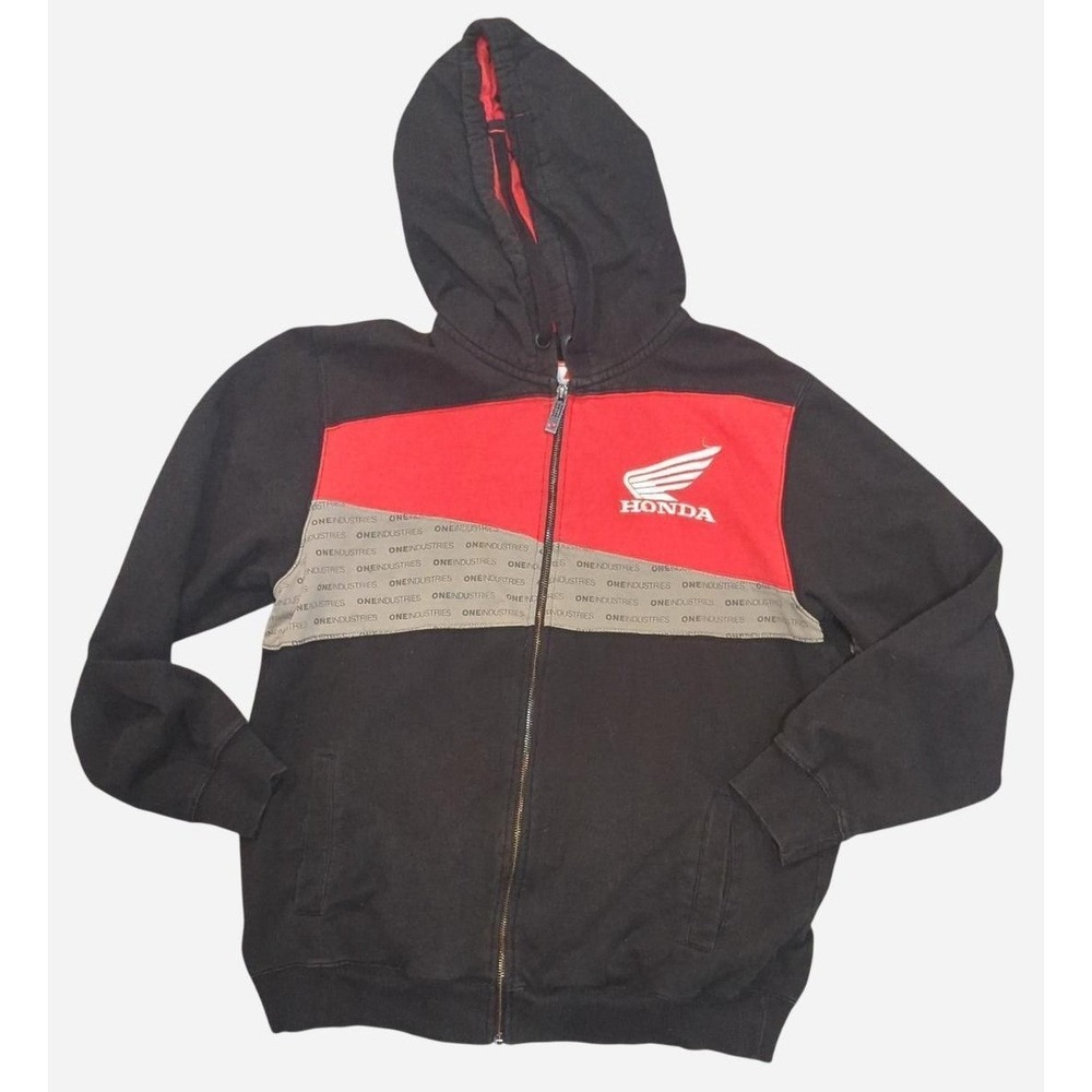 One Industries Men L Zip Hoodie Black Honda Racing Motocross Colorblock Logo